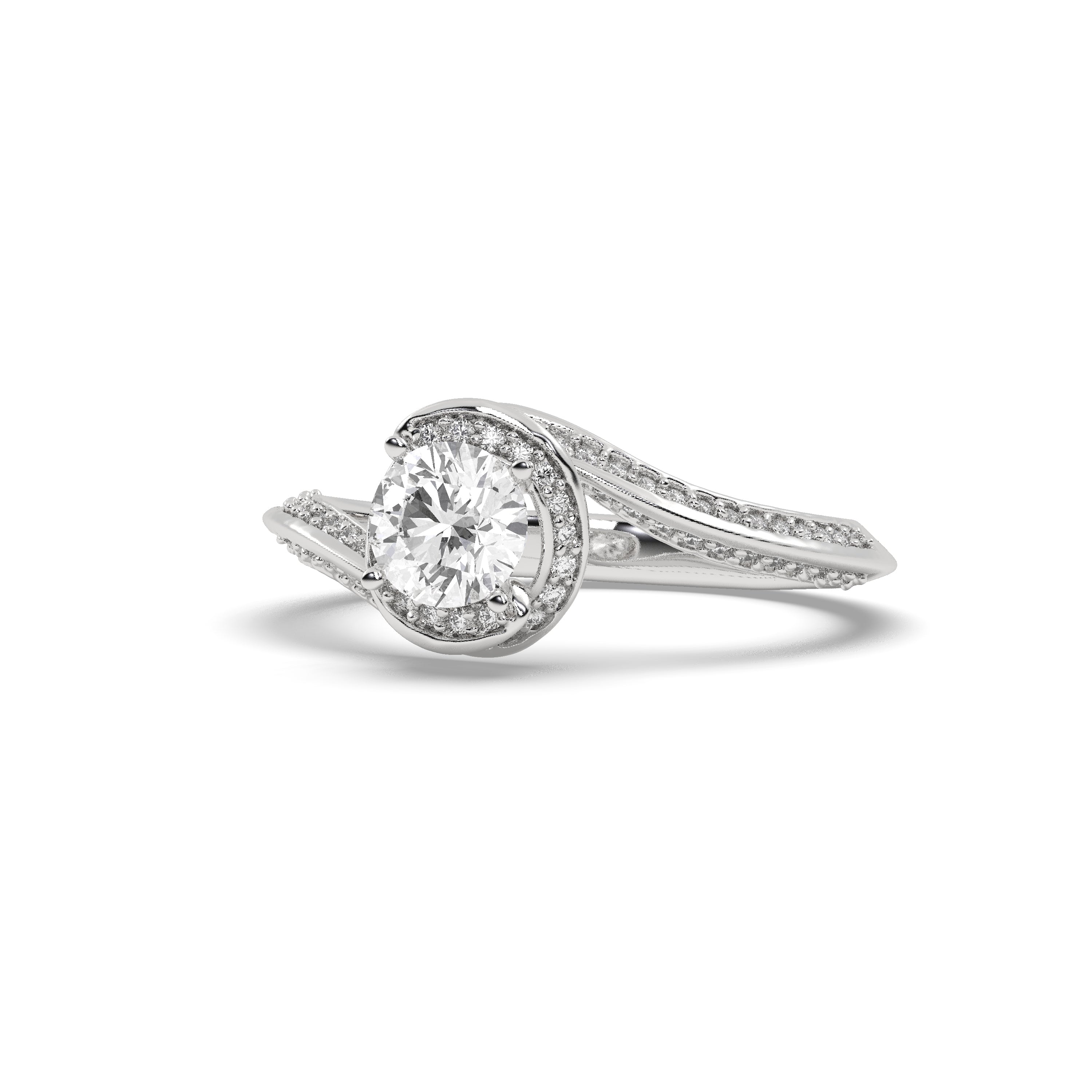 White Gold Studded 0.996 Carat Lab Grown Diamond Ring-E Color VS1 Clarity.